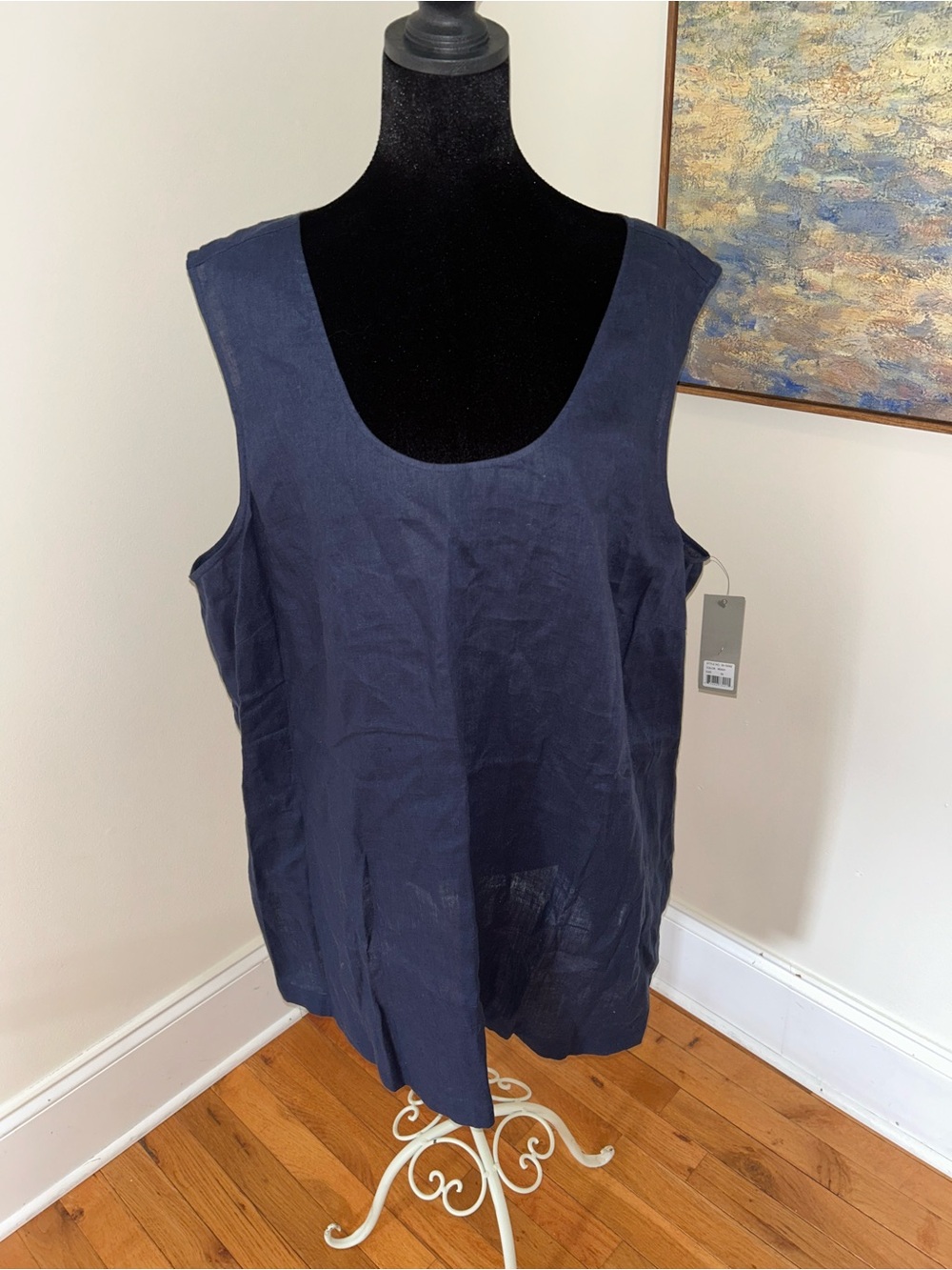 Go Silk Womans Sleeveless Top NWT Plus 3X Navy  Linen Boxy capsule minimalist